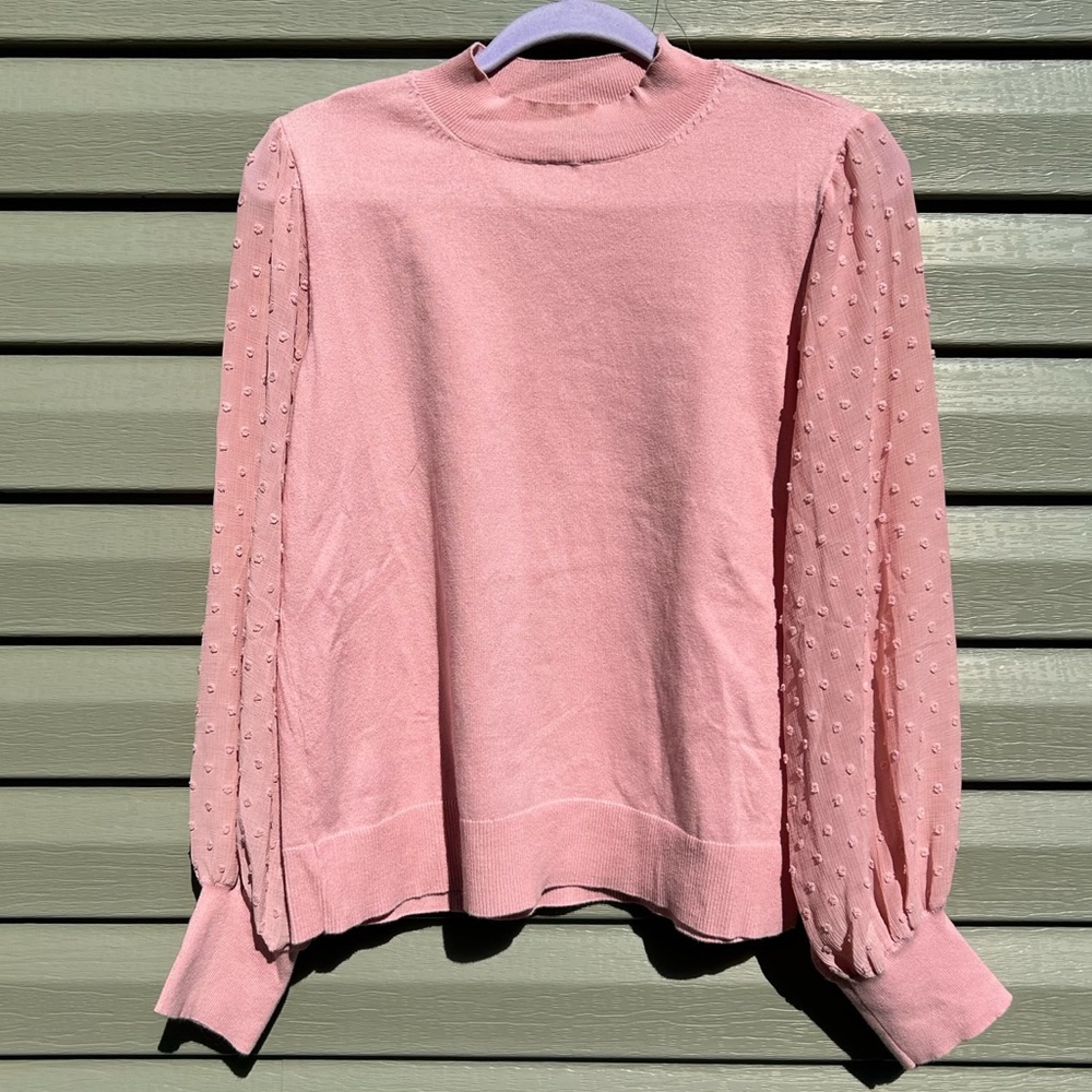 Women's Mock Neck Clip Dot Sheer Long Sleeve Sweater